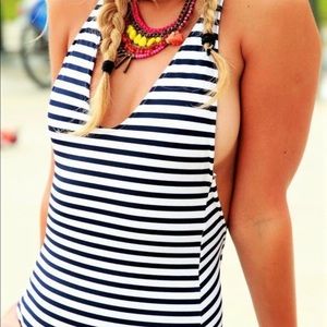 Stripped One Piece Swimsuit